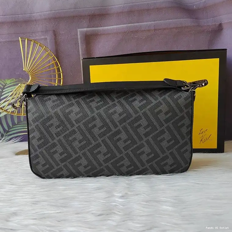 Cheap HOT Medium Bag FF Fabric Black Baguette Fendi In Motif 0414